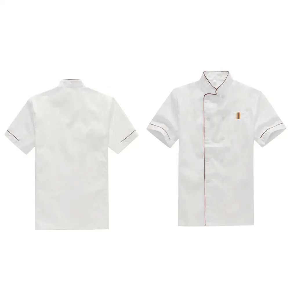 Men Short Sleeve Double-breasted Chef Waiter Work Uniform Catering T-shirt Top