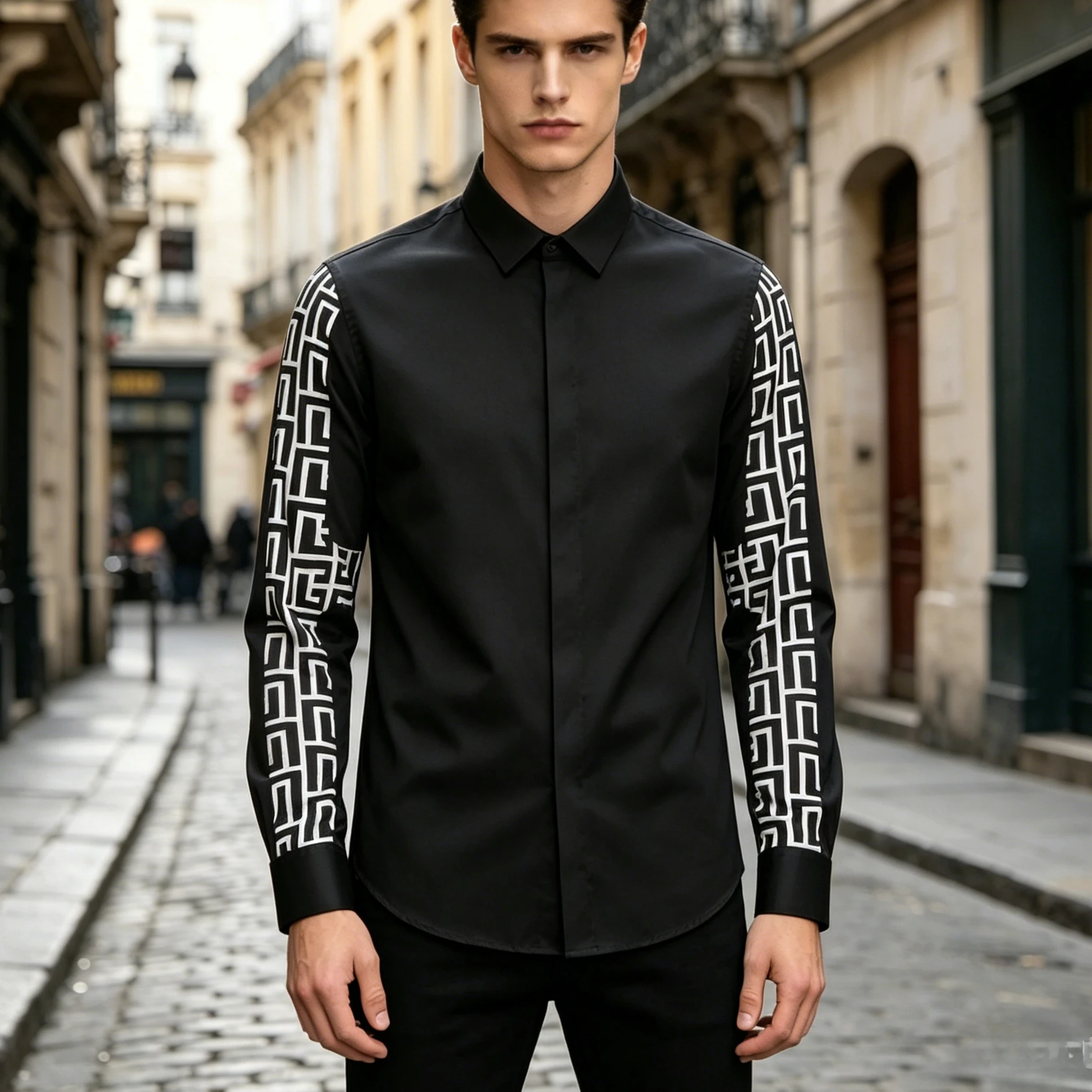 

2026 Brand Splicing Printed Men's Shirts Men Clothing Cotton Long Sleeve Casual Business Shirt Slim Banquet Party Dress Shirts
