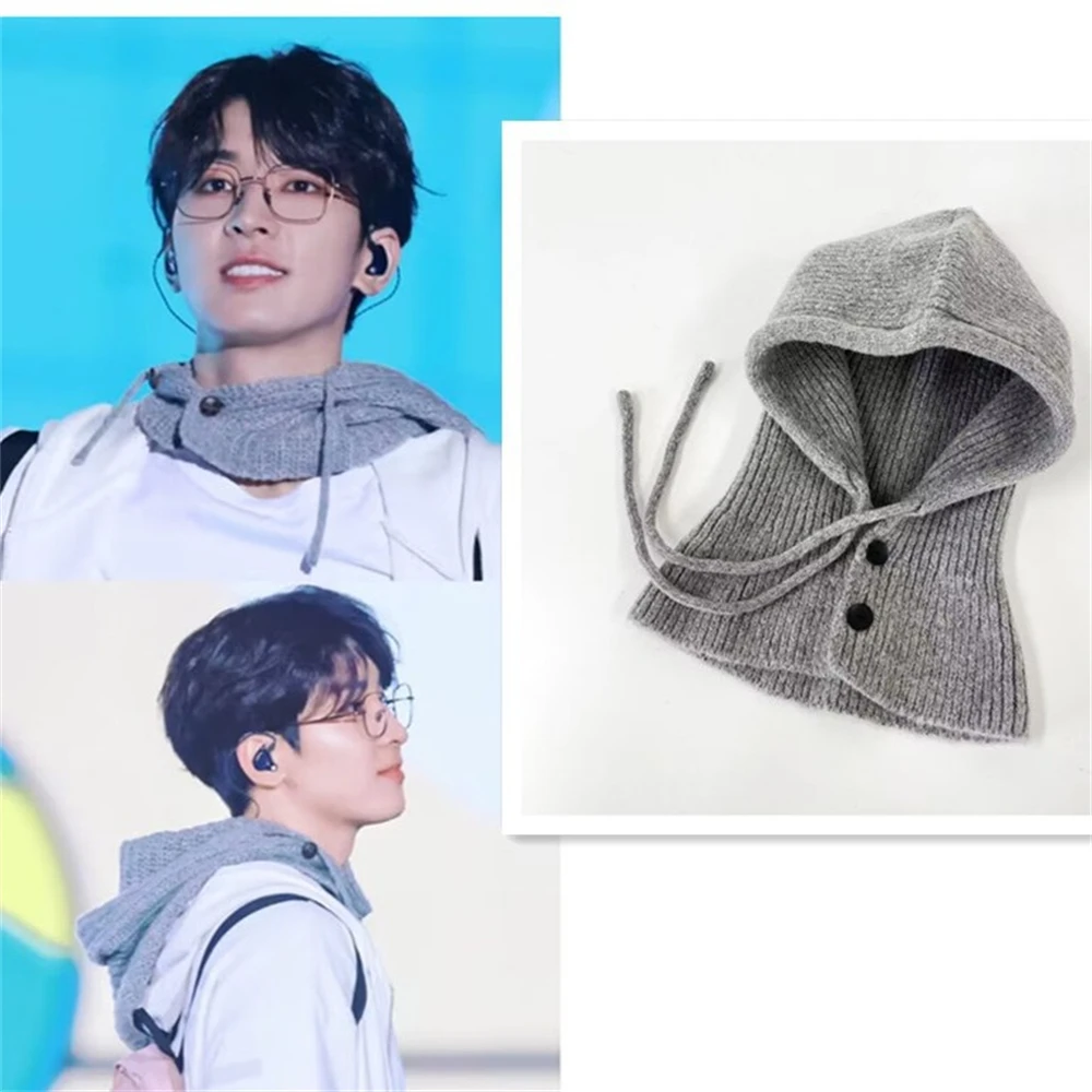 KPOP WONWOO Fashion Thick Knitted Hat Winter Warm Ear Protection Head Neck Knitted Hat Fans Collection