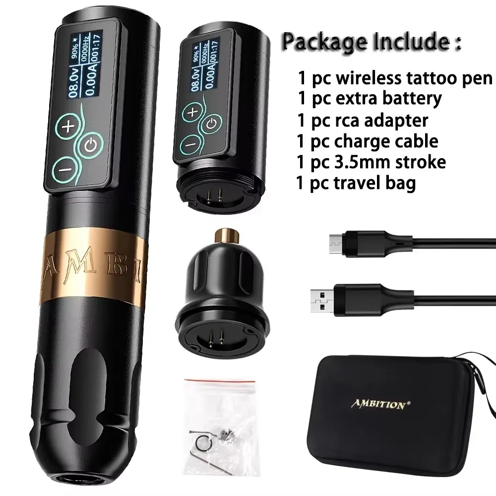 Ambition New 2400mAh Touch Screen Battery Strong Brushless Motor Professional Wireless Tattoo Pen Machine For Body Art