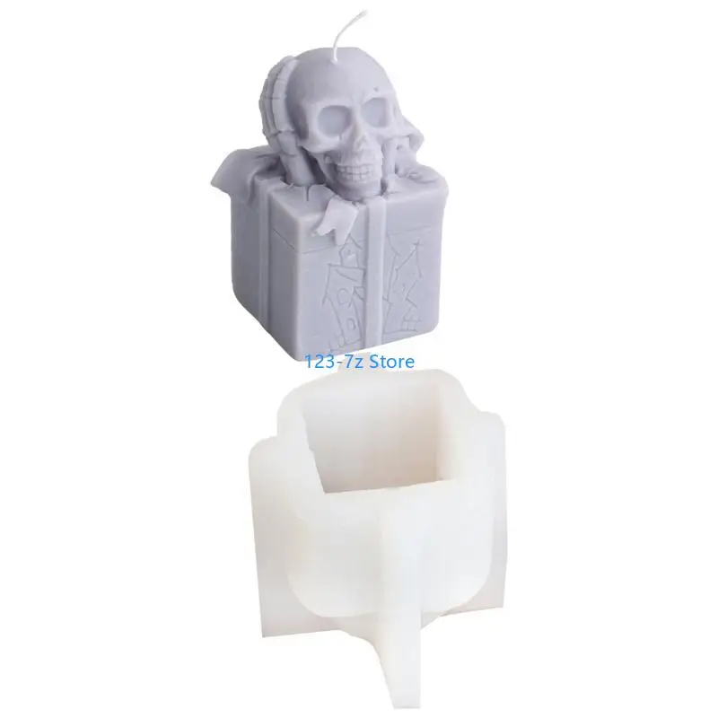 

A9BF Silicone Gift Box Skull Head Mold for Handmade and Soaps Home Decoration Mould Easy Release Mould