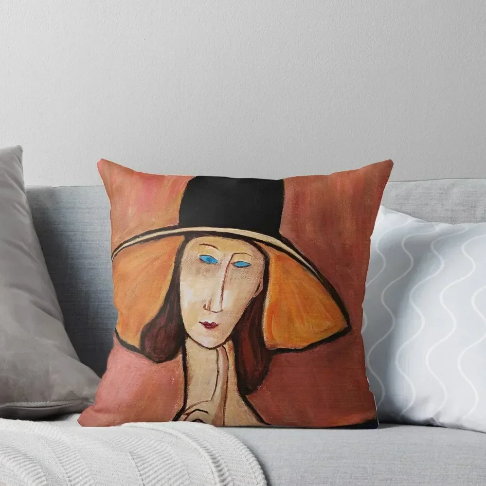 

Portrait of a woman with hat - Homage to Modigliani Throw Pillow pillow cover luxury Couch Pillows pillow