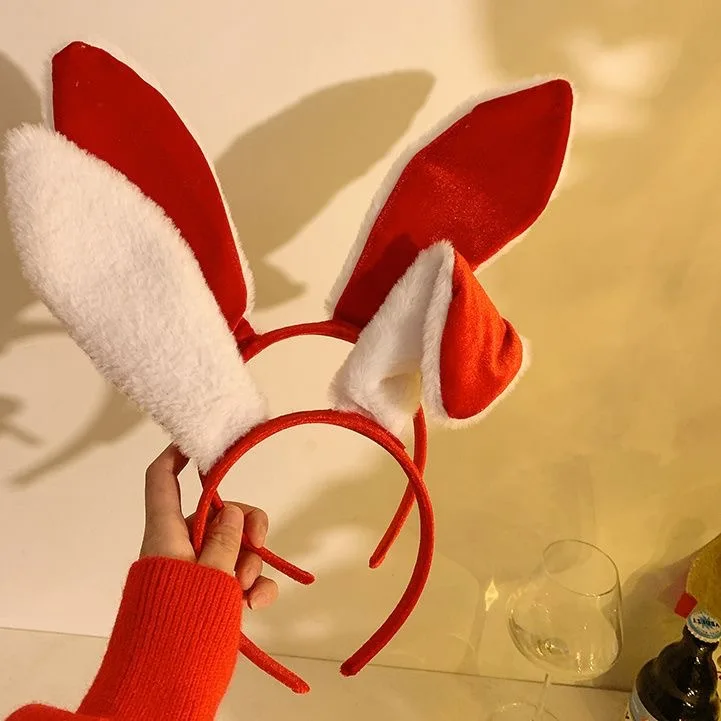 Oreilles de lapin en peluche pour filles, bande de sauna rouge, cosplay de fête de Pâques, accessoires de festival, décoration de fête, performance, accessoires de prise de photo