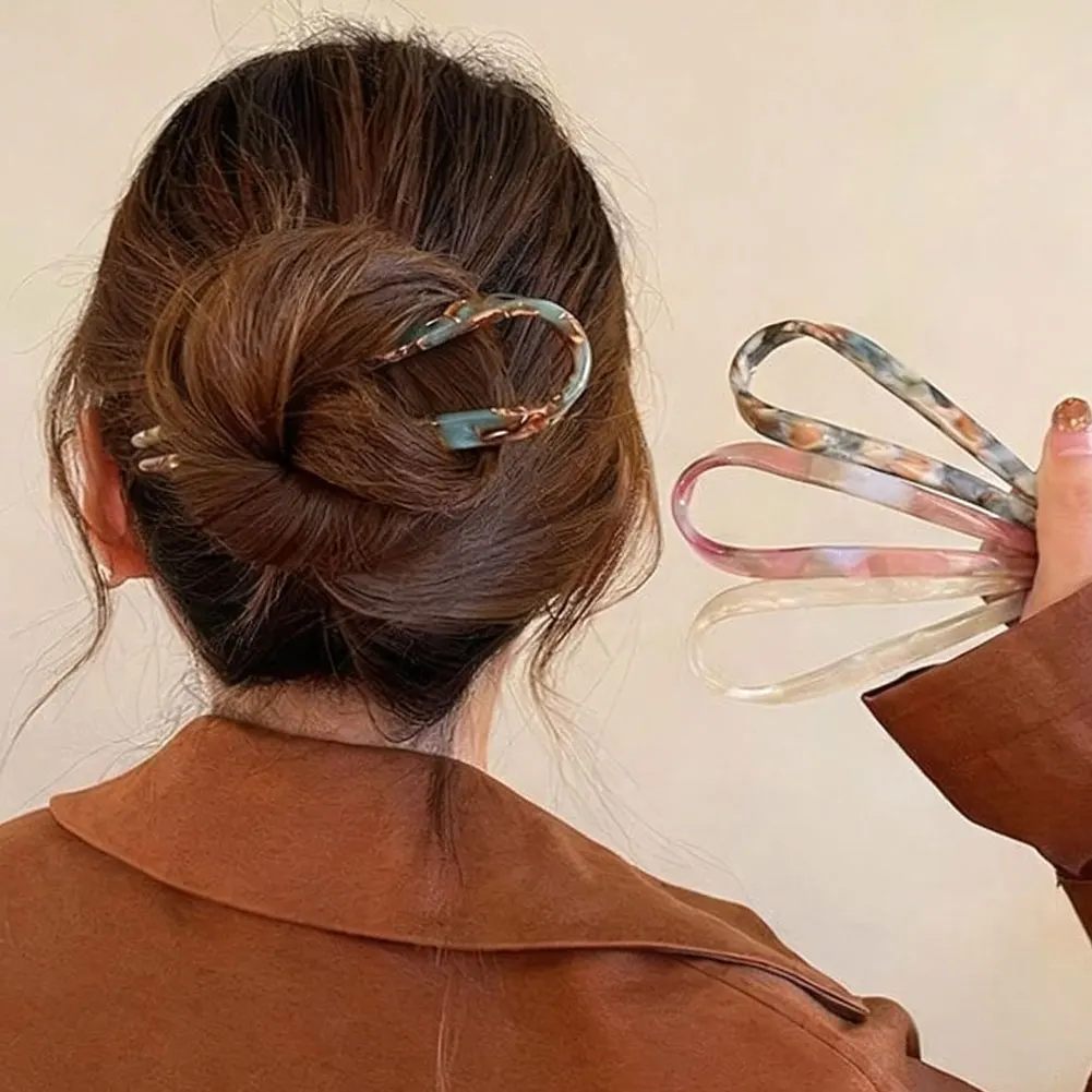 قطعة واحدة من مشبك شعر الأسيتات القديم على شكل حرف U للنساء، دبوس شعر أنيق على شكل ذيل حصان، إكسسوارات شعر عصرية للفتيات #4