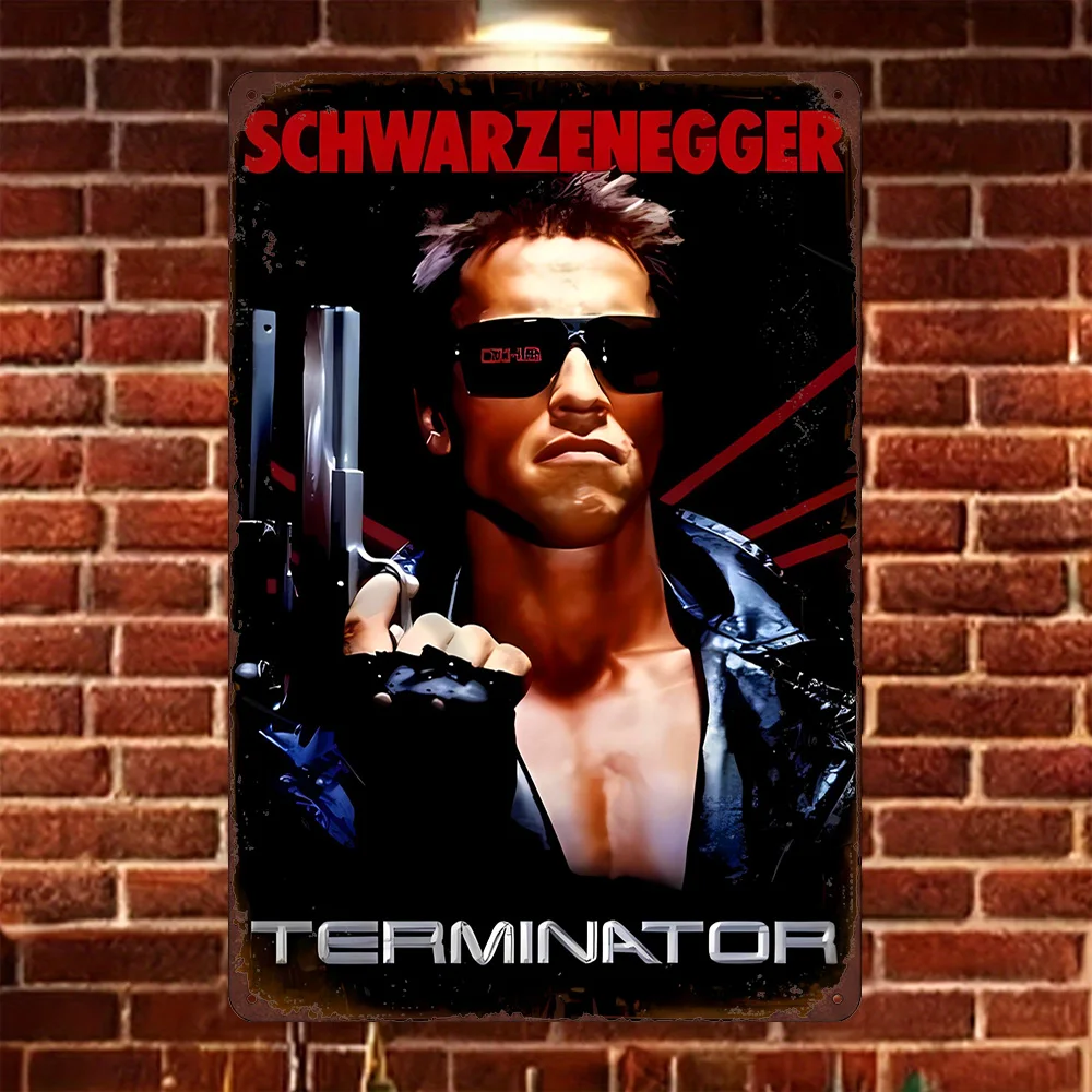 HD Metal Tin Sign The Terminator Classic Schwarzenegger Movie Poster Retro Wall Decor for Home Theater Man Cave Sci-Fi Action Fi