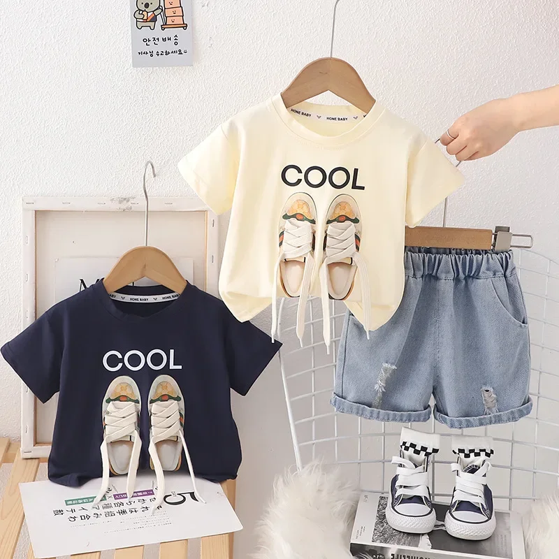 Kids Baby Boy 2 Piece Set 2024 Summer Fashion Casual O-neck Printed Short Sleeve T-shirts and Shorts Infant Boys Clothes Outfits