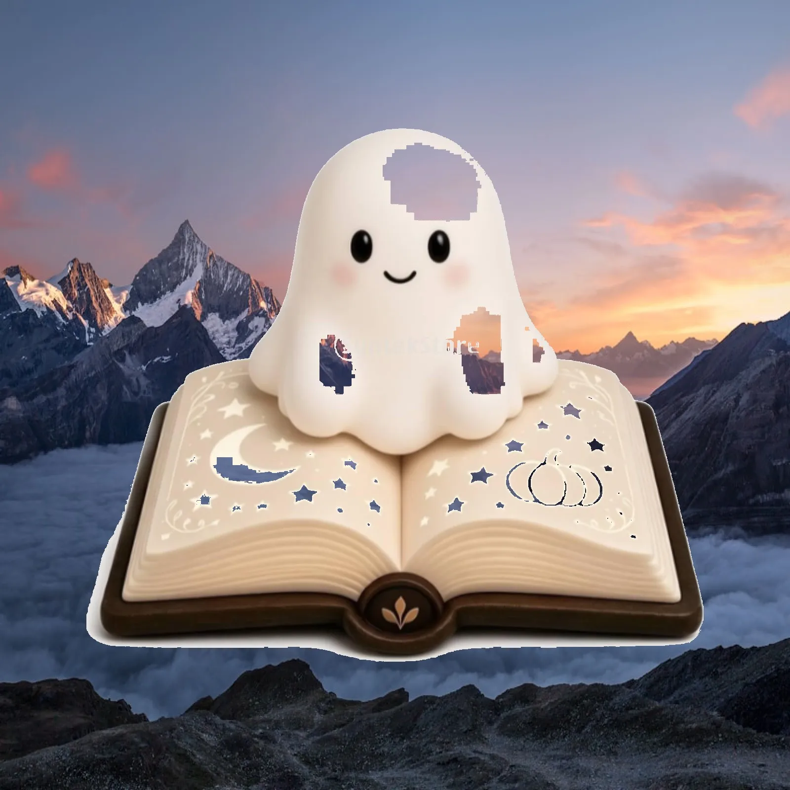 Specter Lamp with Book Base Cute Specter Night Light Friendly Halloween Night Light for Kids, Bedroom, Desk