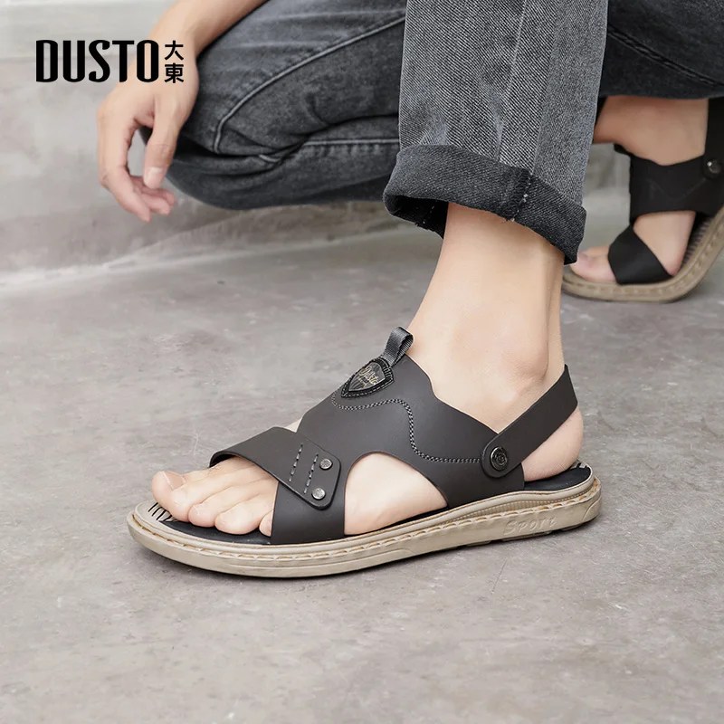 dusto-men's-soft-bottom-sandals-two-way-casual-summer-beach-shoes-fashionable-flat-heel-open-toe-slip-on-pu-material