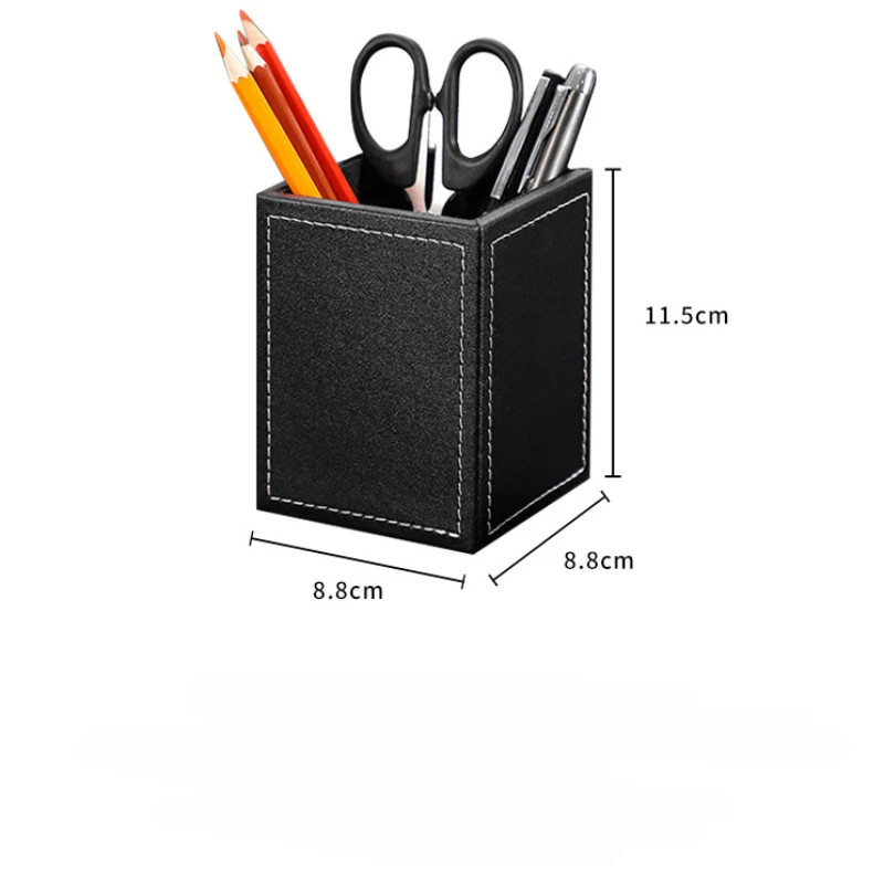Leather Pencil Holder Creative Student Stationery Office Simple Square Pencil Case Desk Organizer Black Business