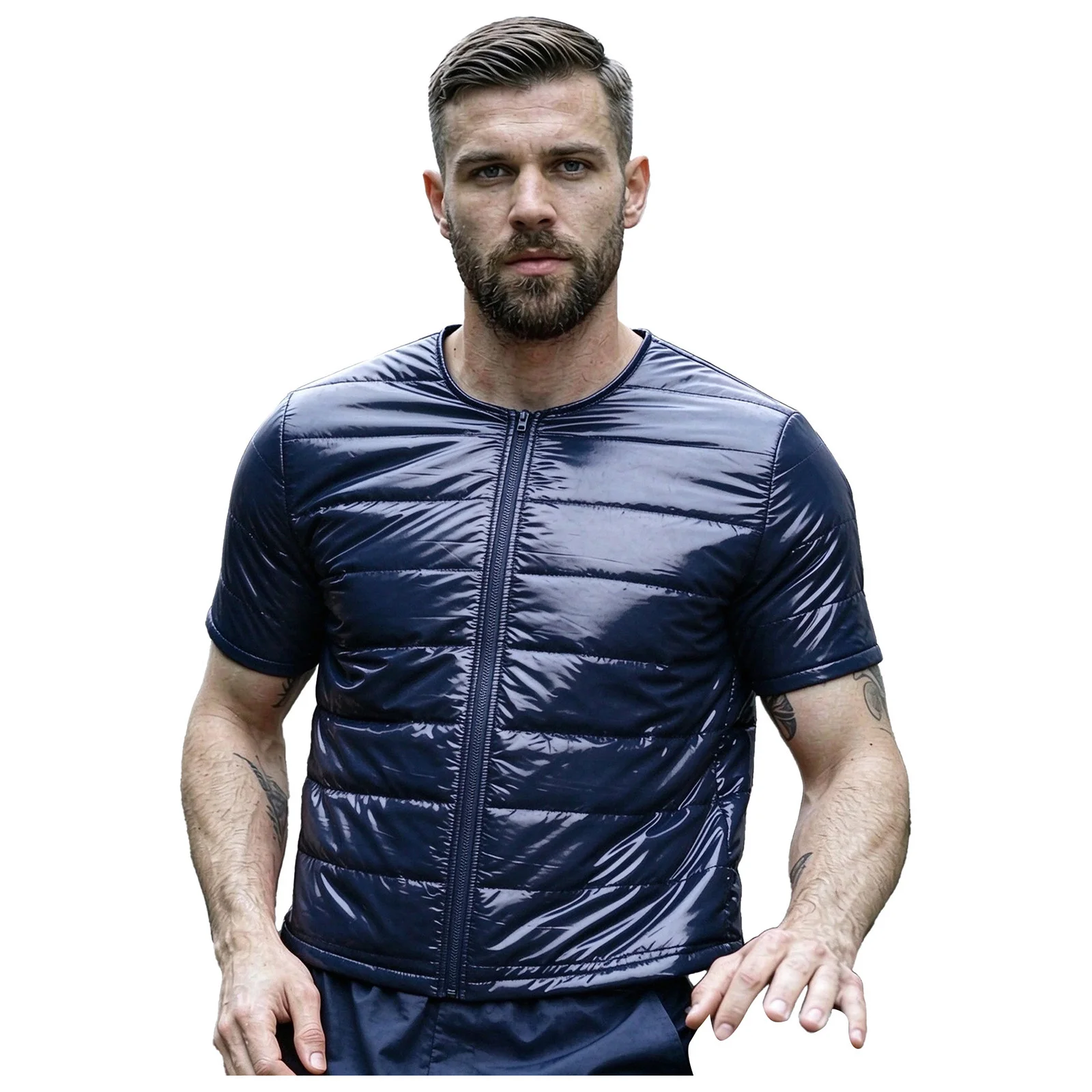 Mens Waterproof Padded Quilted Puffer Jacket Short Sleeve Zipper Front Coat Outerwear for Outdoor Sports Hiking Cycling Camping