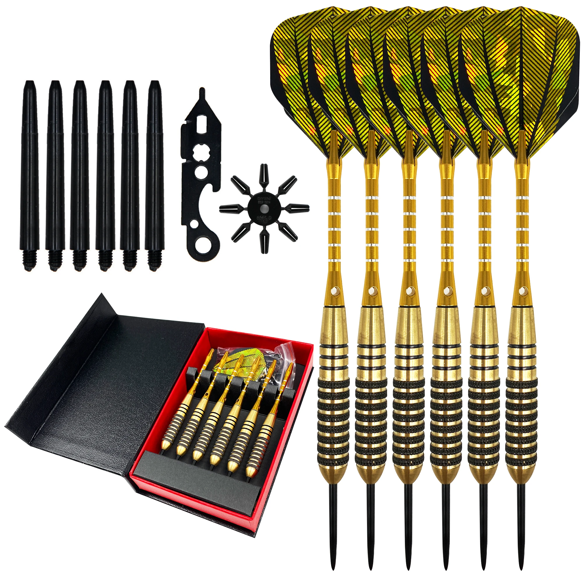 Copper Barrel Darts, Aluminum Shaft, Luxury Box Package, Gift and Match, 6Pcs Set