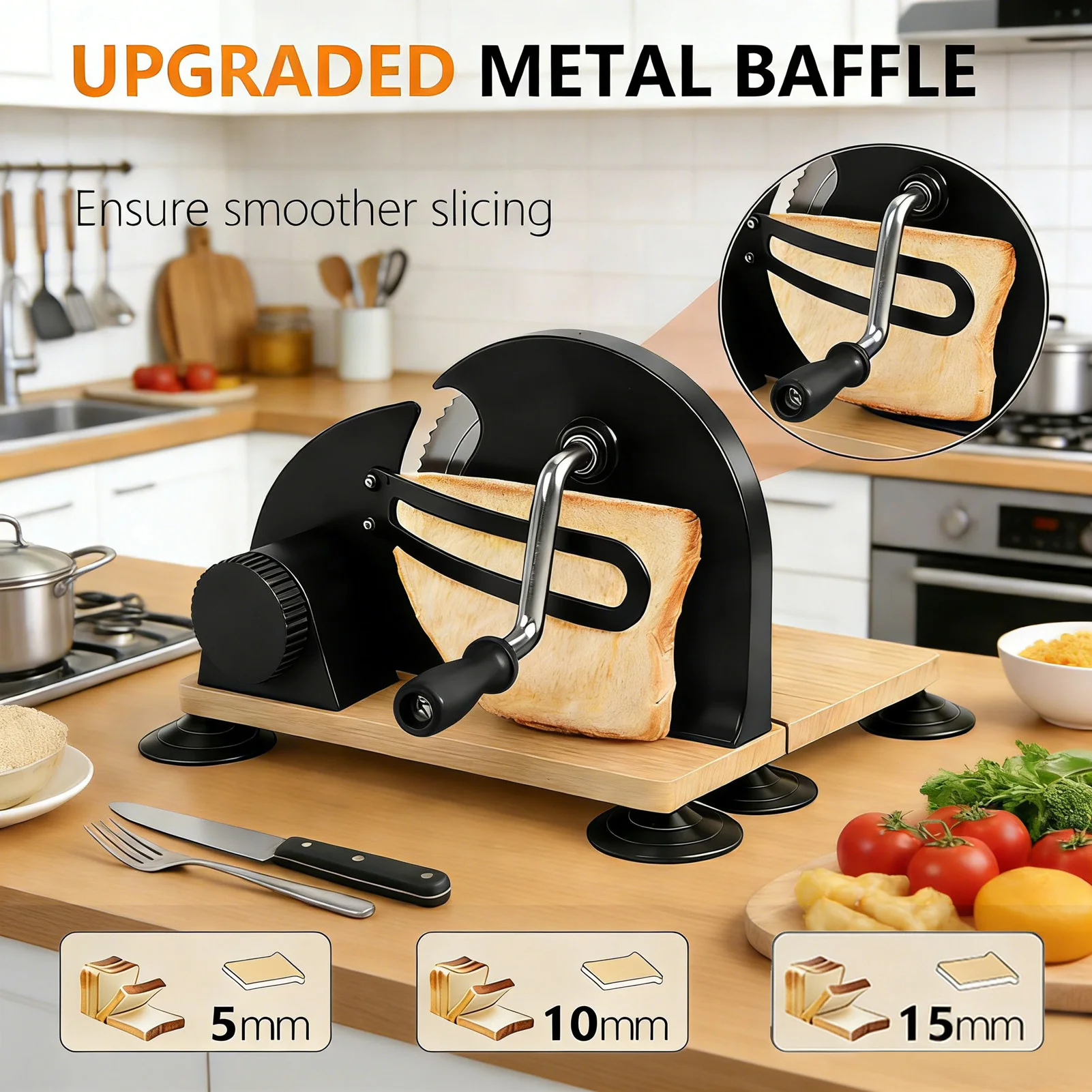 Stainless Steel Hand Crank Bread Cutter Adjustable Thickness Even Slicing for Homemade Sourdough