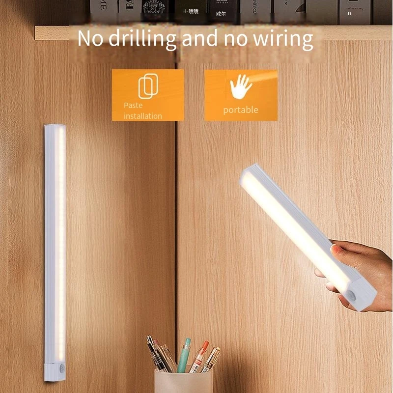 Sensor de movimento Wireless LED Night Light, USB recarregável lâmpada para cozinha, armário, armário, Backlight escadaria