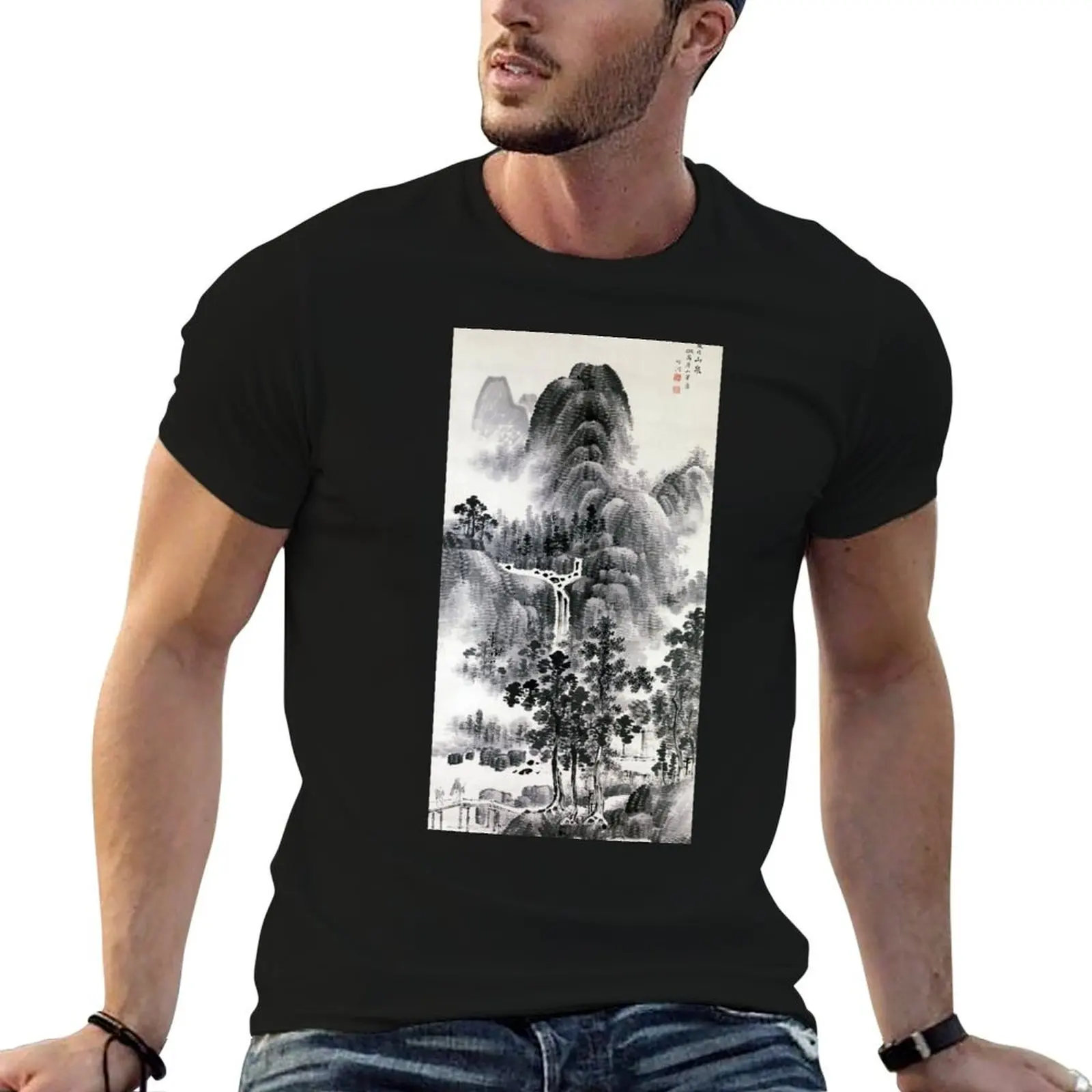 

Mountain Stream on a Summer Day, (Restored Japanese Artwork) T-Shirt t shirt man designer man t shirts for men casual T-Shirt