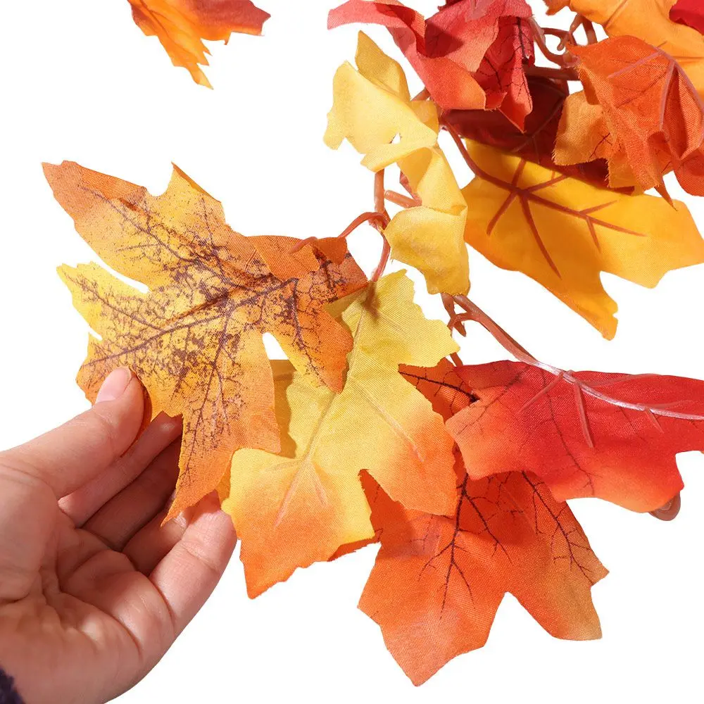 Creative Red Autumn Maple Leaves Realistic 1.7m Artificial Maple Garland Double Maple Leaf Lifelike Simulated Maple Leaves