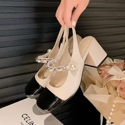 Scarpe da donna di moda tacchi a blocco femminili punta quadrata di lusso in pelle per ragazze medie nuovo grosso alto Comfort