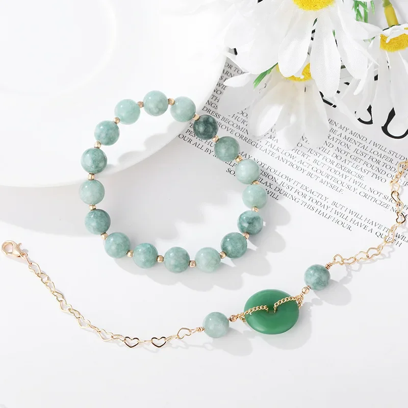 

Fashion Double Layers Green Natural Crystal Jade Beads Gold Plated Strand Bracelets Women Handmade Jewelry Accessories YBR302