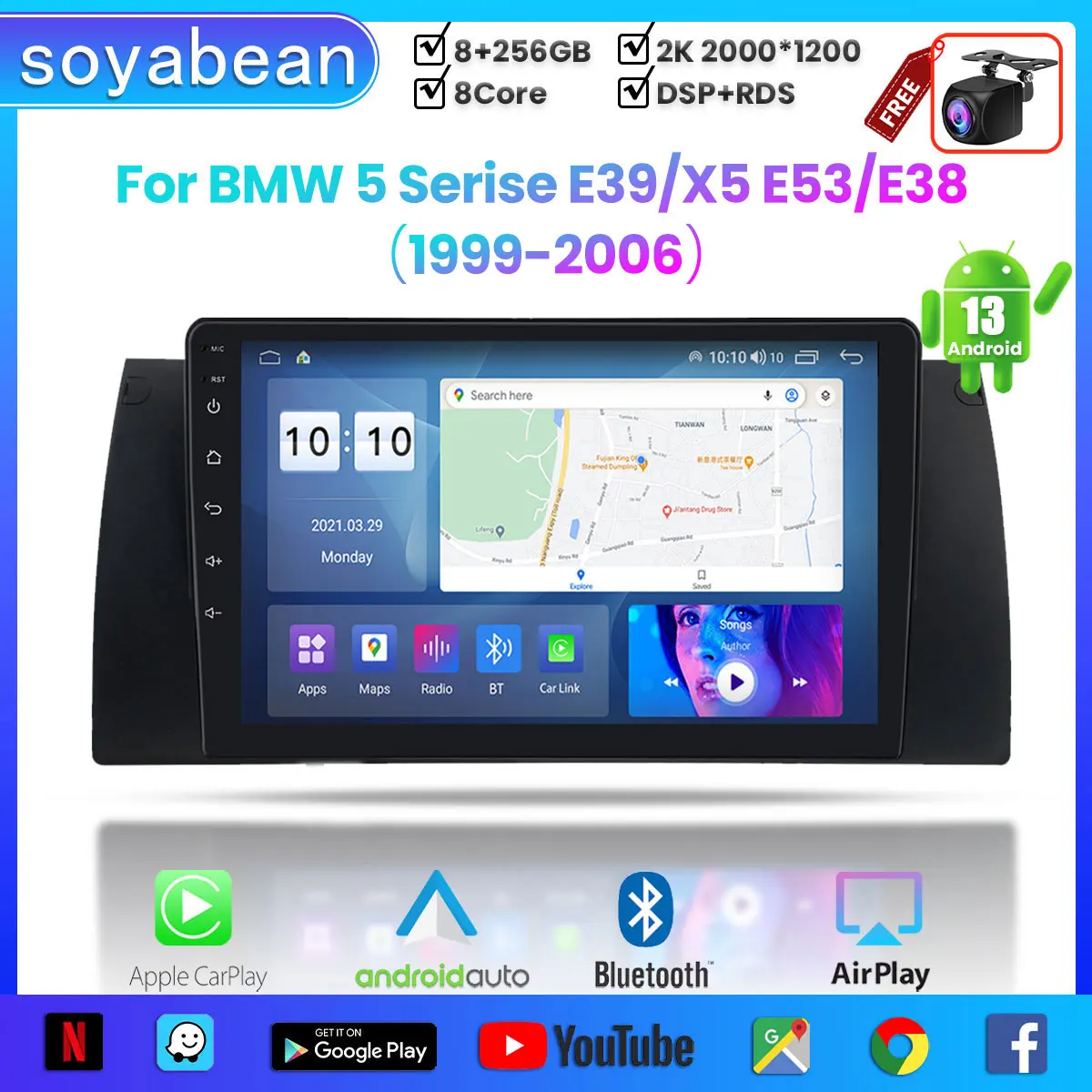 

Автомобильный радиоприемник Android 13 для BMW E39 E53 M5 X5 1999-2006, 9 дюймов, мультимедийный плеер с 4G WiFi Carplay и 2Din GPS-навигацией