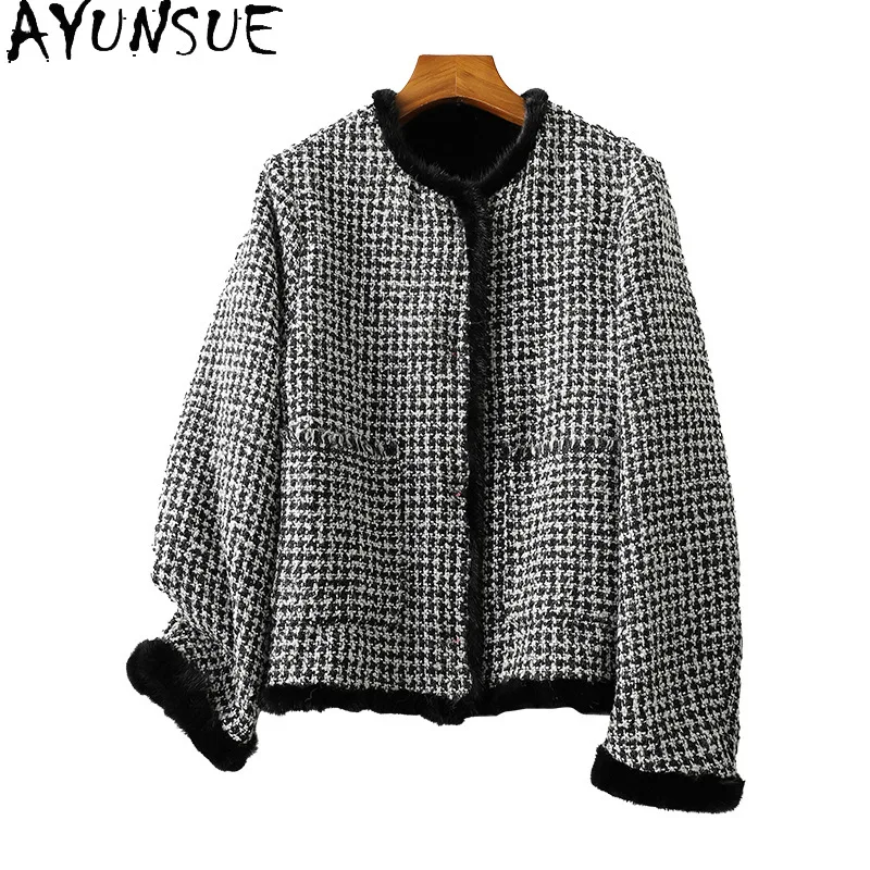 

AYUNSUE Real Mink Fur Coat Women Clothes Luxury Real Fur Coats for Woman Vintage New in Outerwears Winter Jacket Шуба Женская