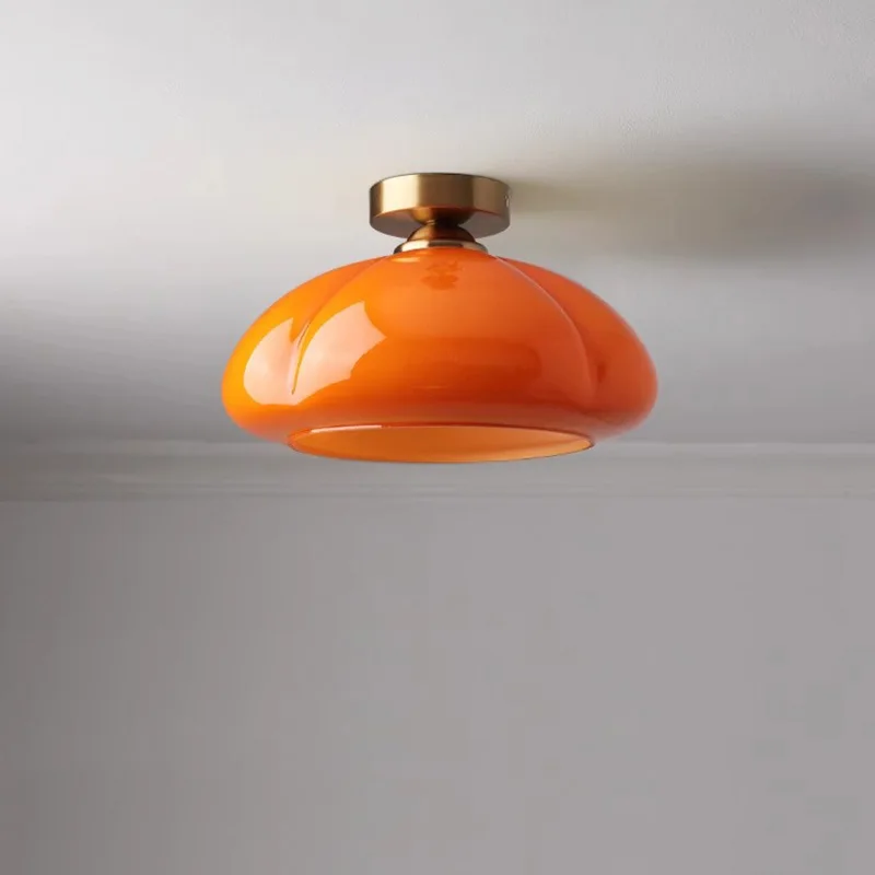 French Cream Pumpkin Glass Luster Ceiling Light Minimalist Rotundity Decorative Corridor Aisle Entrance Bedroom Balcony LED Lamp