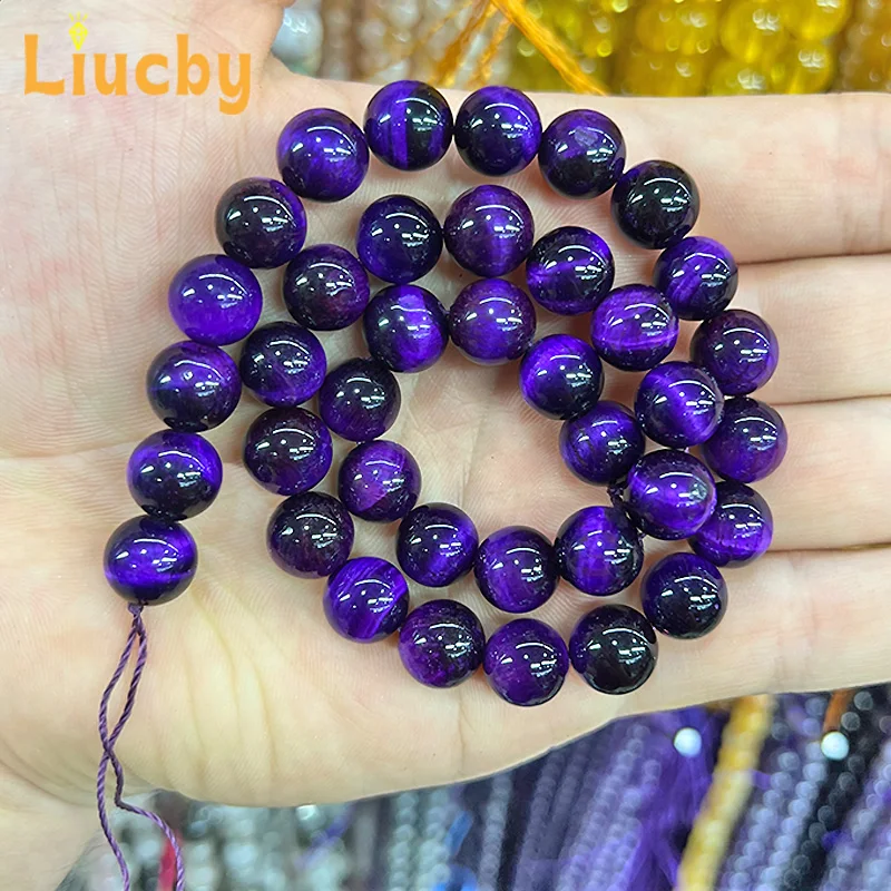 Natürliche Edelsteinperlen aus violettem Tigerauge, glatte Perlen für die Schmuckherstellung, DIY-Armbänder, Ohrringe, Halsketten, 15' Großhandel 6/8/10/12mm – Detail 7