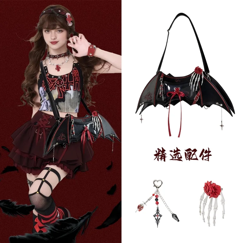 Gothic Dark Red ltaBag Large Capacity Crossbody Square Bag Women