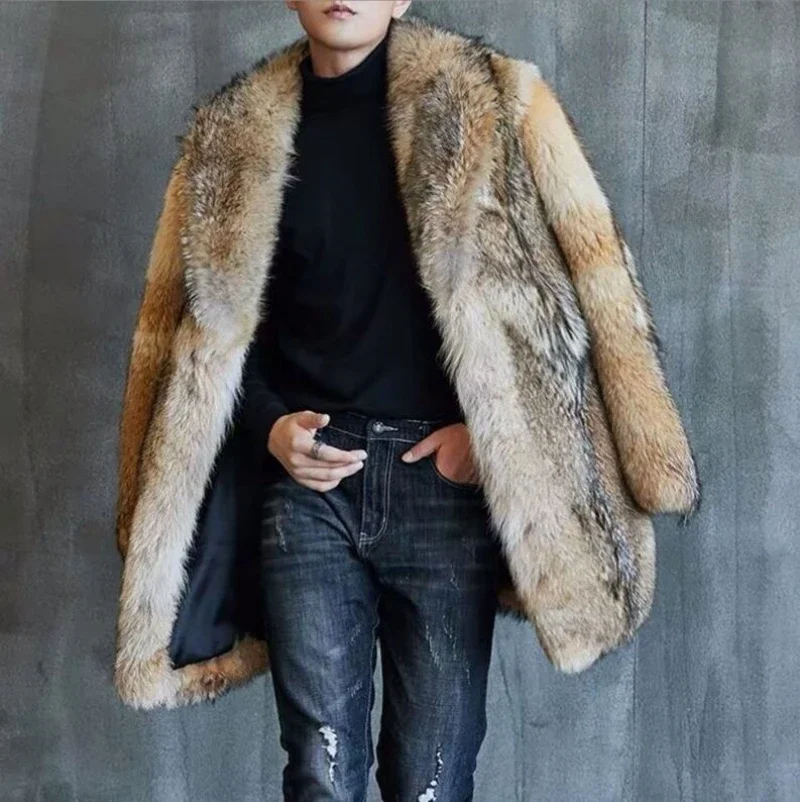 

Autumn Winter High-end Direct Sales Men's Medium and Long Wolf Fur Coat Fur Coat Mink Fur Coat Men Faux Fur Jacket Size S-5XL