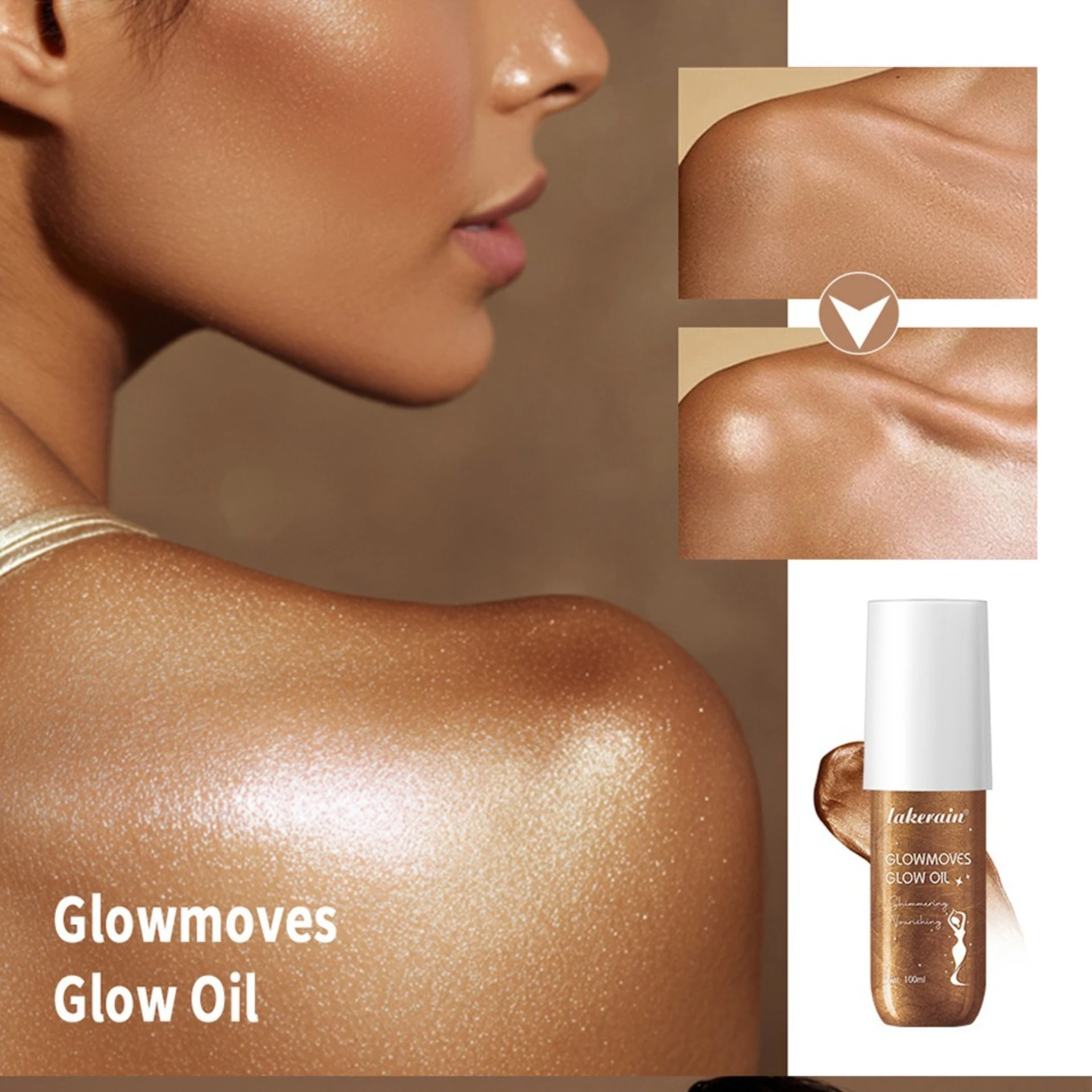 Glowing body oil whole body brightening glitter oil liquid high-gloss easy to apply makeup improve complexion waterproof