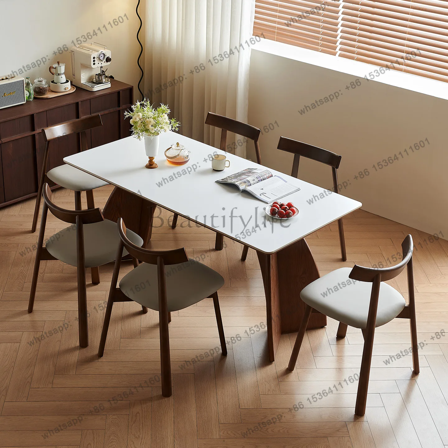 Solid wood dining table household small apartment medieval rock slab eating table