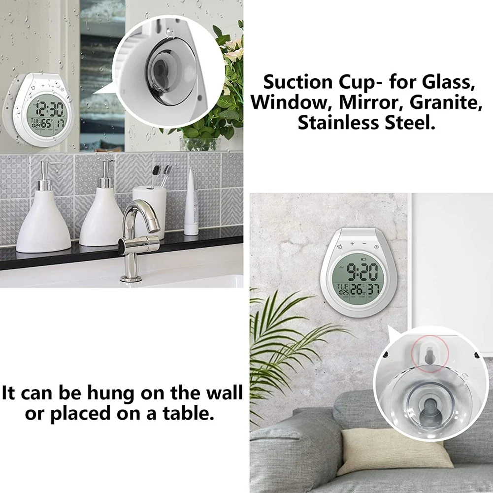 Digital Shower Clock Waterproof, Bathroom Timer Clock, Digital Kitchen Wall Clock, LCD Display, 12/24 Hour Format