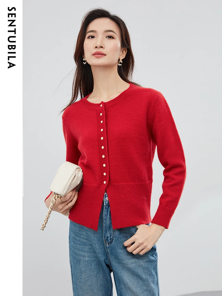 

SENTUBILA Elegant Cardigans for Woman Crewneck Single Breasted Knitwear Long Sleeve Sweaters Knitted Jumpers Ladies W34E52328