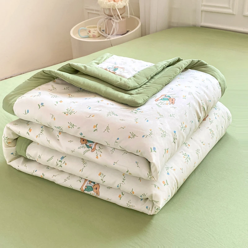 1pcs Cooling Summer Quilt with Cotton Filling Portable Breathable Washable Air-Con Blanket Thin Comforter for Student Home Dorm