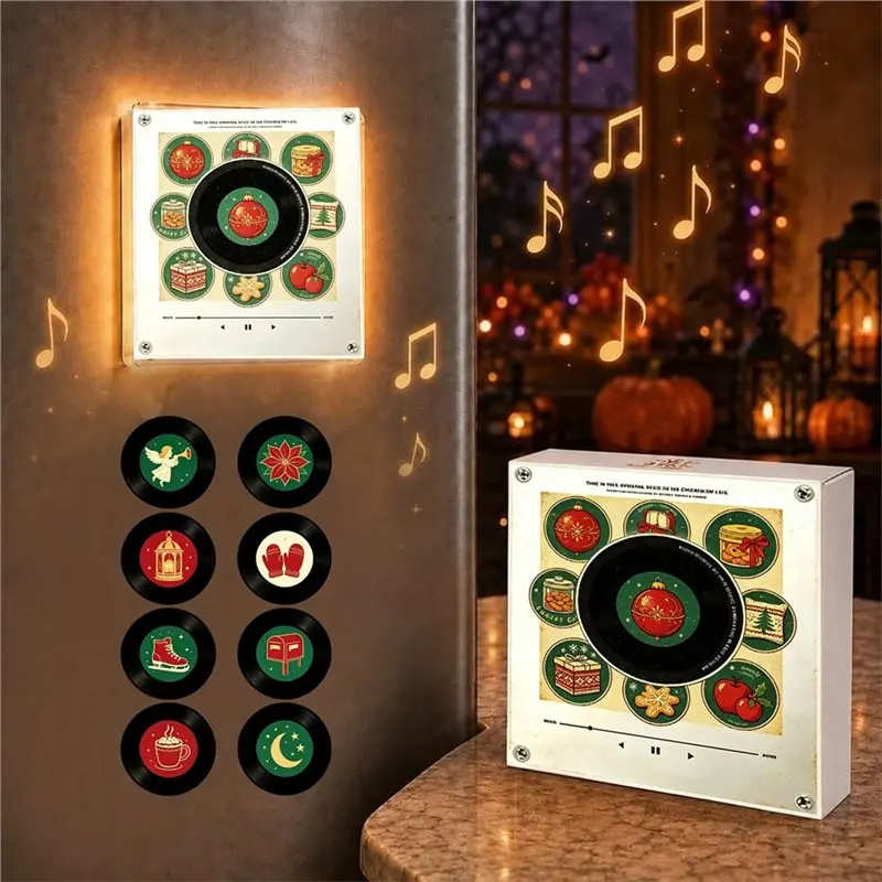 MLGB-Xmas Refrigerator Sticker Automatic Singing Magnetic Fridge Magnet Rotary Disc Night Light NFC Induction Ambient Lamp