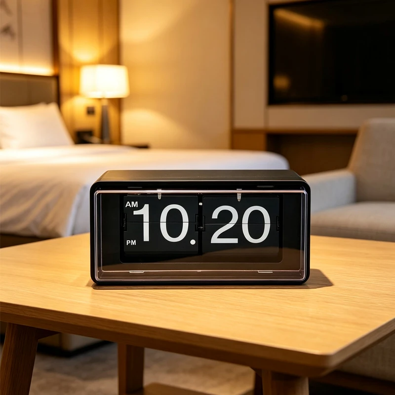 Retro Black Flip Clock with Auto Page Turning Big Number Display AM PM for Home Office School Hotel Café Table Clock