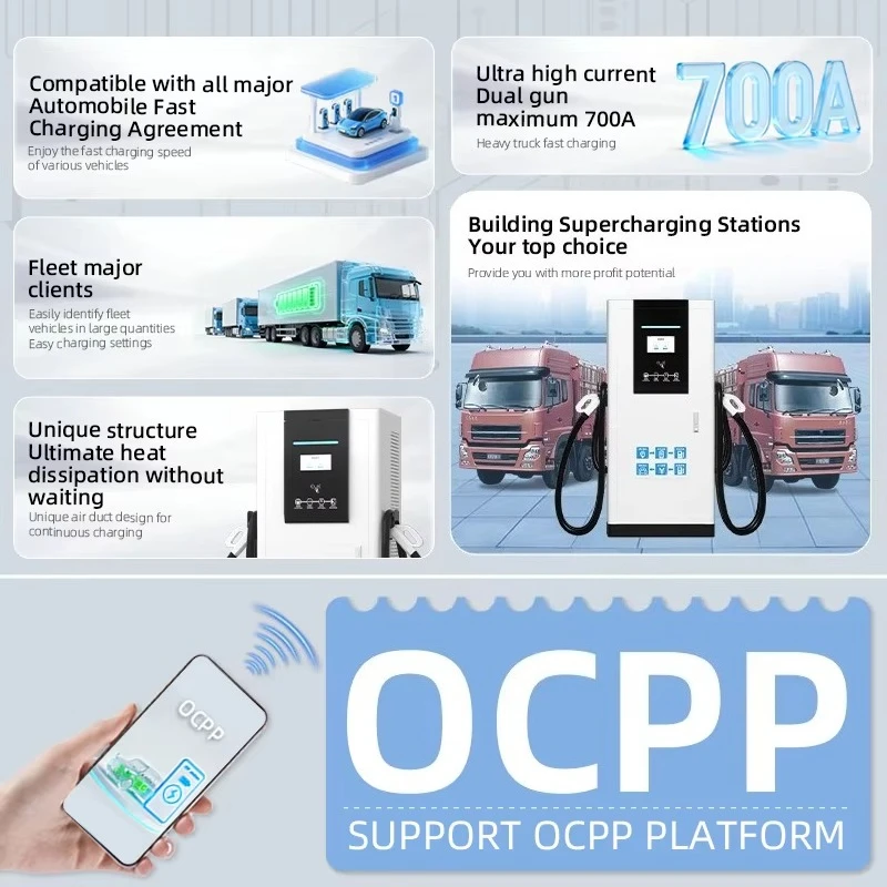 New 240kW Dual Port DC Fast Charging Station Floor Standing Heavy Load with IP54 Protection and 7-inch Touchscreen for Depots