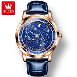 OLEVS 9923 Fashion Mechanical Watch Gift Round-dial Genuine Leather Watchband Luminous