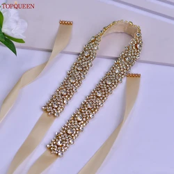 Пояс S28B-G TOPQUEEN Женский, золотистая стразы, Свадебный, регулируемый