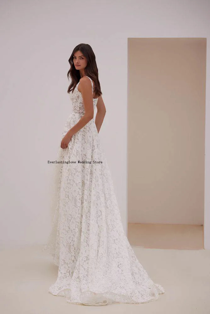 Modern Wide Straps Full Lace Bridal Grown A Line Wedding Dresses Custom Made Formal Bridal Grown 2024 Vestido De Noival