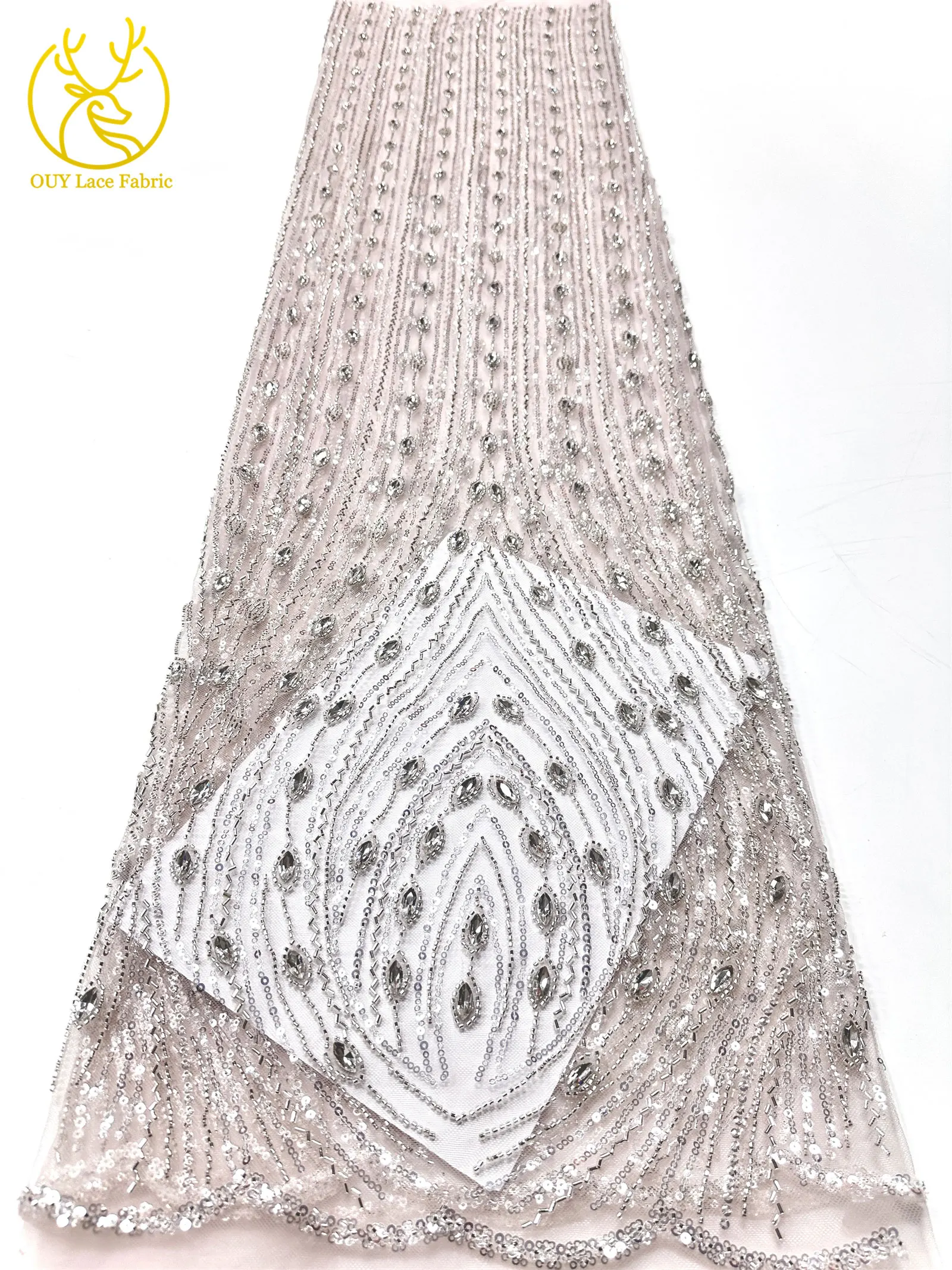 Luxurious Nigerian Diamond Lace Fabric, 2026 Exquisite African Sequined Tulle Lace Women's Wedding Dress Sewing Material