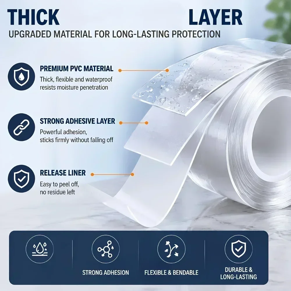 Self Adhesive Transparent Waterproof Caulk Strip Anti Mold Tape Kitchen Bathroom Sink Wall Corner Gap Sealing Tape