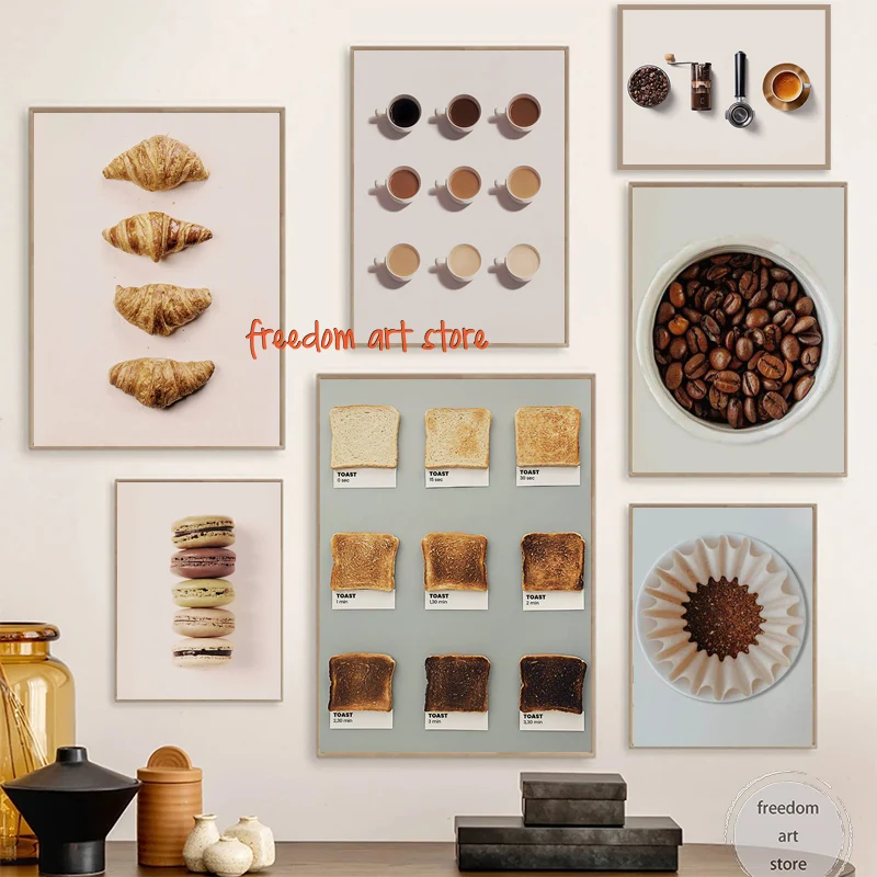 Vintage Toast Bread Guide Coffee Macaron Kitchen Breakfast Art Poster Canvas Painting Wall Prints Picture Dining Room Home Decor