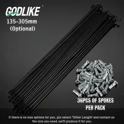 36Pcs High-end Quality 14G J Bend Bicycle Steel Spokes 135-305mm Length With Nipples Straight Head Bike Replacement Parts Black