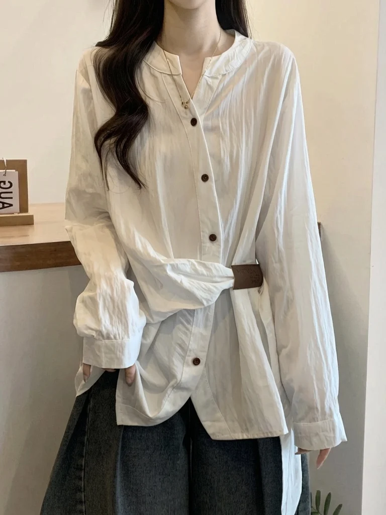 

Ele plus Size Women's Long Sve irt Loose Fitting Belly Covering Korean Sle Spring Faion Design Slimming Top
