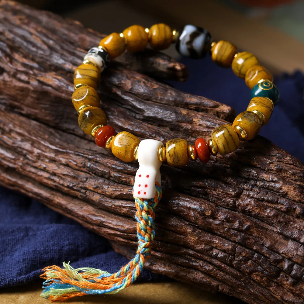 

Tibetan-Style Yak Bone Square Bead Ethnic Bracelet Tiger Tooth Tianzu Bead Deer Antler Spacer Buddhist Prayer Bead Bracelet