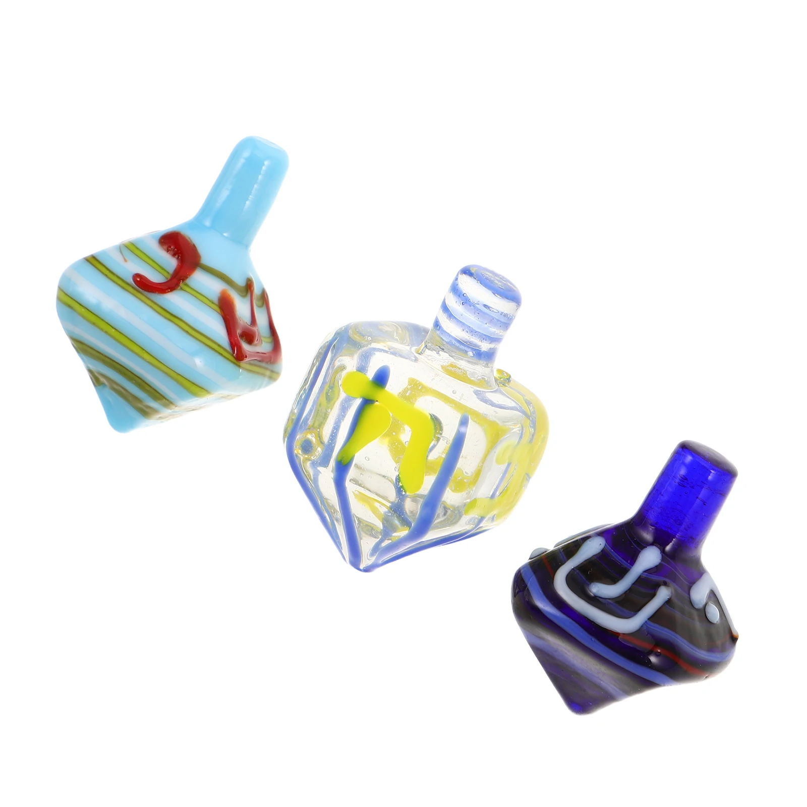 

3Pcs Handblown Glass Dreidel Set Hanukkah Judaica Elegant Holiday Decor Jewish Tradition Gift Festive Home Accent