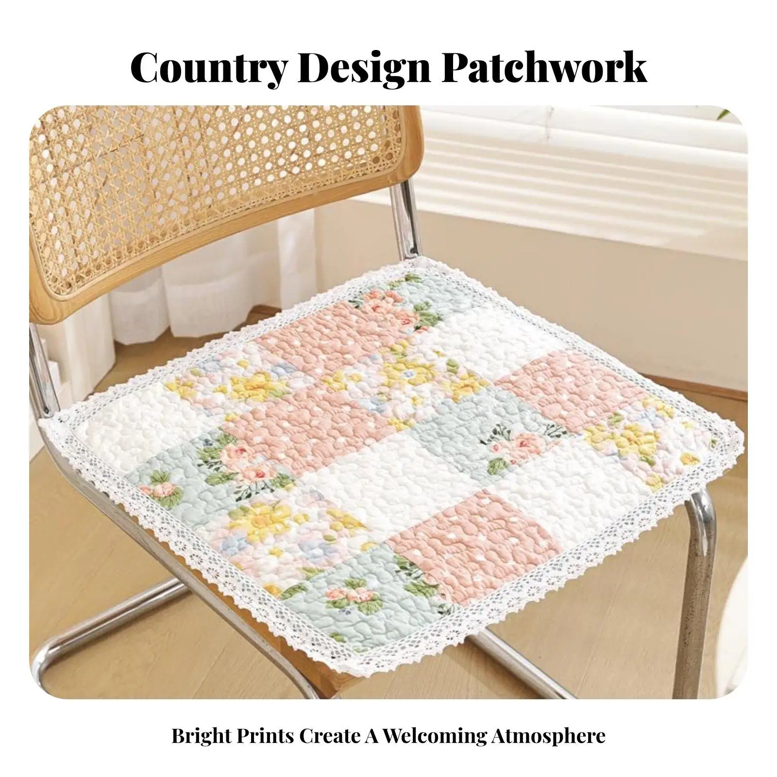 Square Dining Chair Pad All Seasons Use Tied Chair Cushion Breathable Floral Print Seat Pad for Students, Office Workers