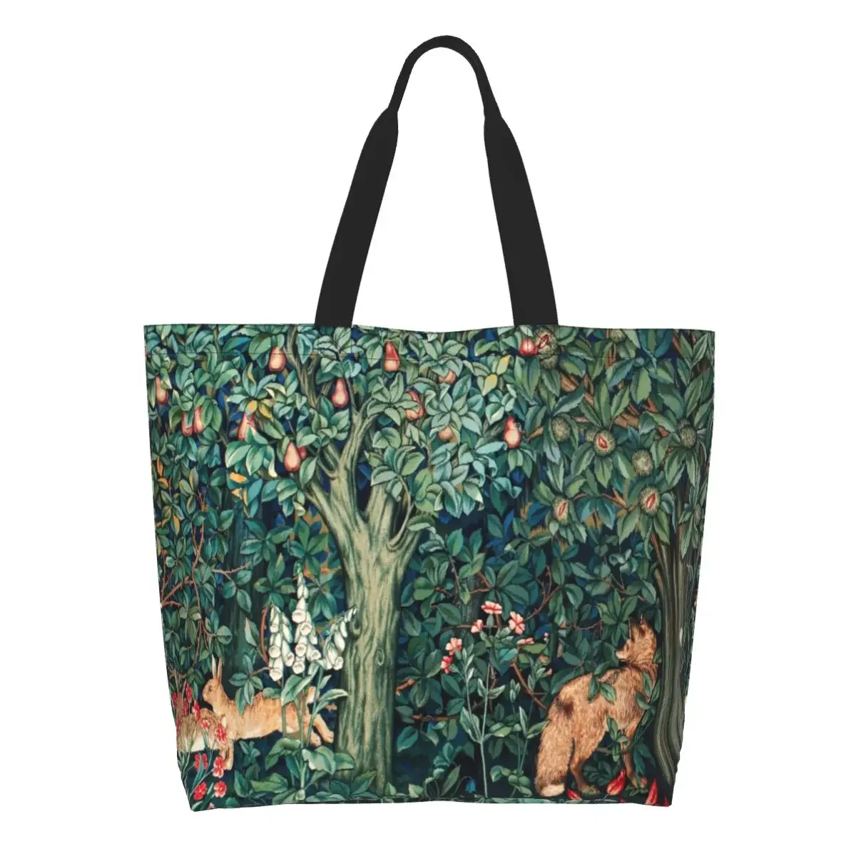 Fox And Hares By William Morris Groceries Shopping Bag Printing Canvas Shopper Tote Shoulder Bag Large Capacity Pattern Handbag