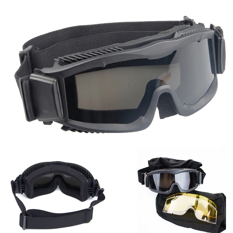 Okulary ochronne sportowe męskie taktyczne do polowań, airsoftu i paintballa, okulary przeciwmgielne z 3 soczewkami