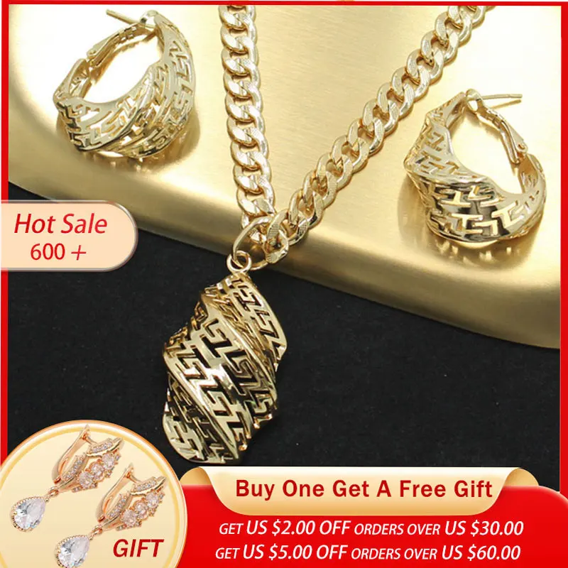 

18k Gold Plated Jewelry Set Dubai for Women Wedding Jewellery Sets Bride Necklace and Earrings African Luxury Free Shipping