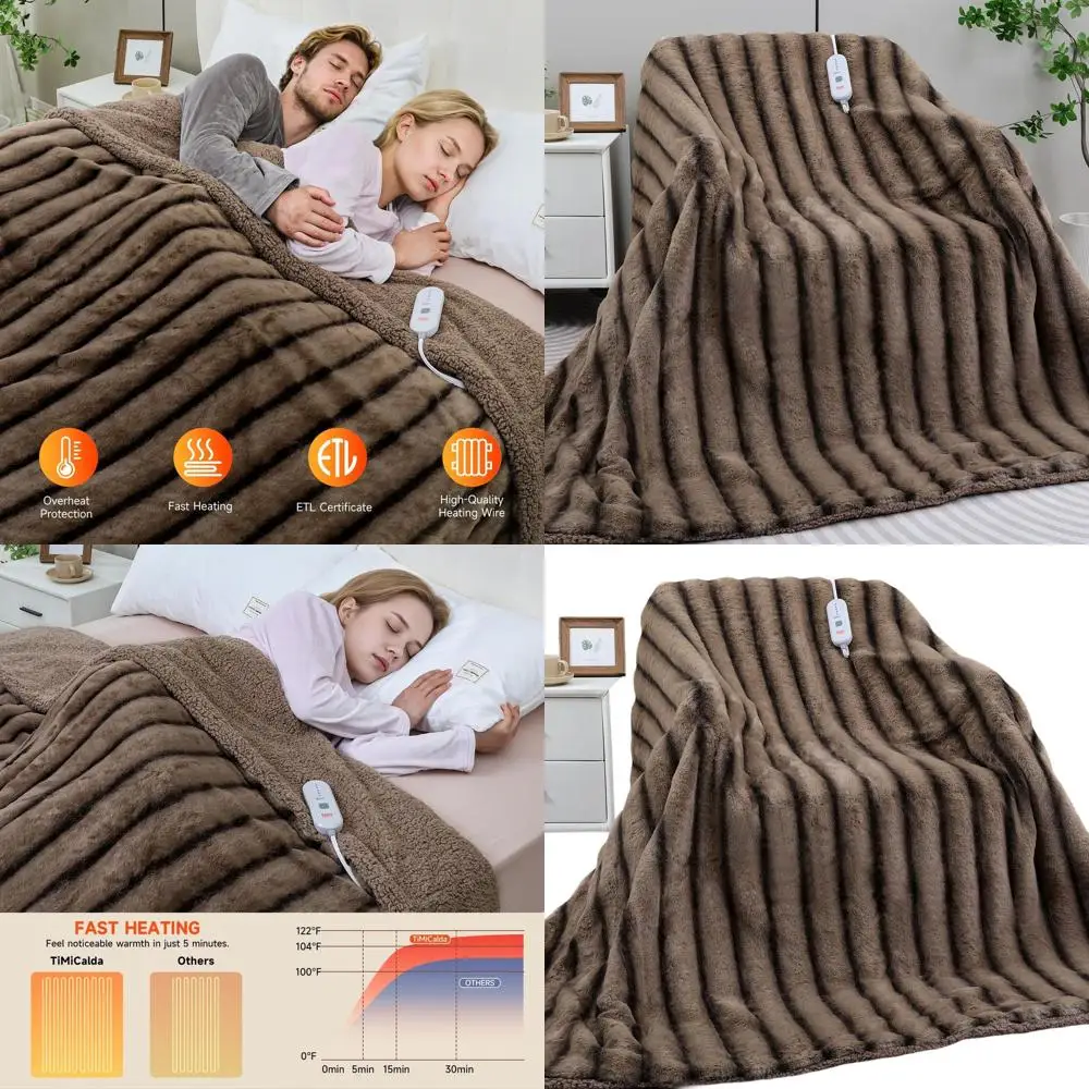 

Twin Size 62x84 Electric Faux Fur Blanket with 5 Heat Settings and 4-Hour Auto-Off, Cozy Sofa Warmer, Brown